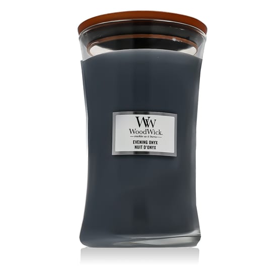 Элегантная большая свеча WoodWick в форме песочных часов с ароматом Evening Onyx