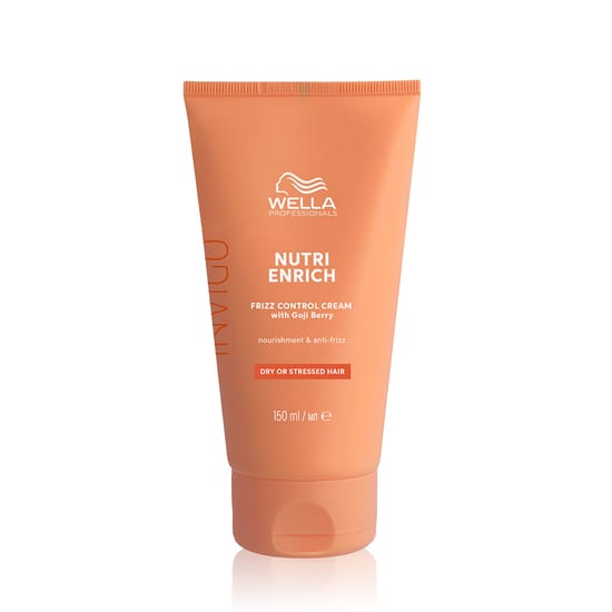 Wella Invigo Nutri-Enrich Frizz Control Cream pakend Wella Invigo Nutri-Enrich lokkide kontrollimise kreemi pakendi ja toa kujutis