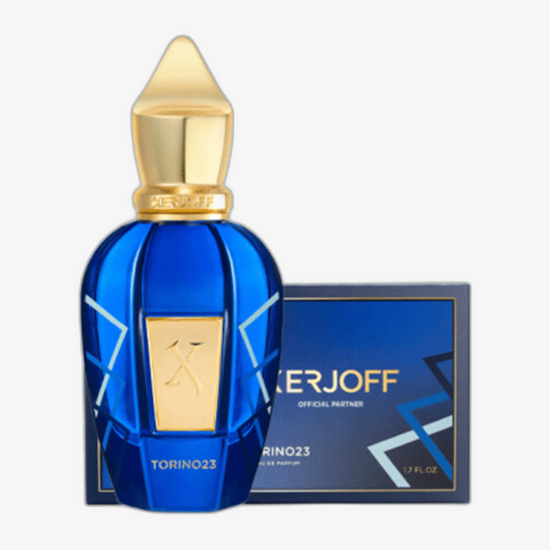 Флакон Xerjoff Torino23 EDP крупным планом на светлом фоне
