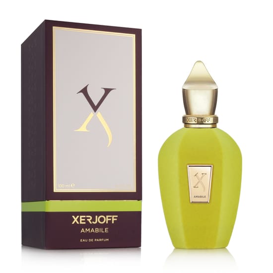 Original packaging of Xerjoff V Amabile EDP perfume Close-up of the Xerjoff V Amabile EDP perfume bottle