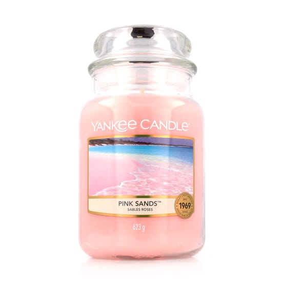 Large jar of yankee candle pink sands scented candle