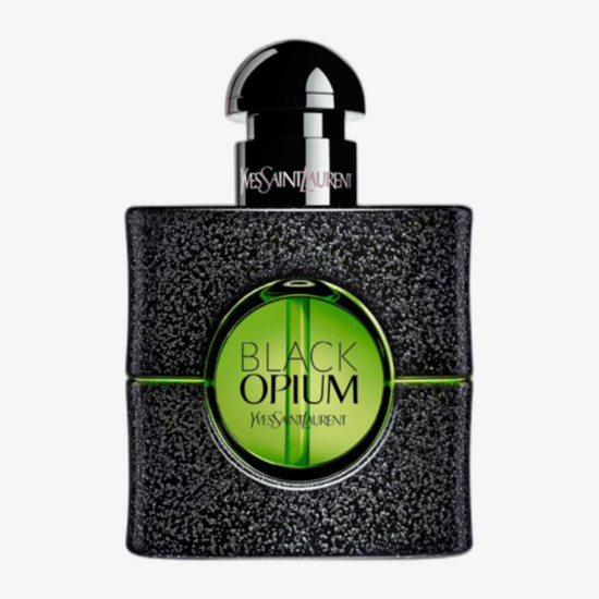 Sophisticated bottle of Yves Saint Laurent Black Opium Illicit Green EDP