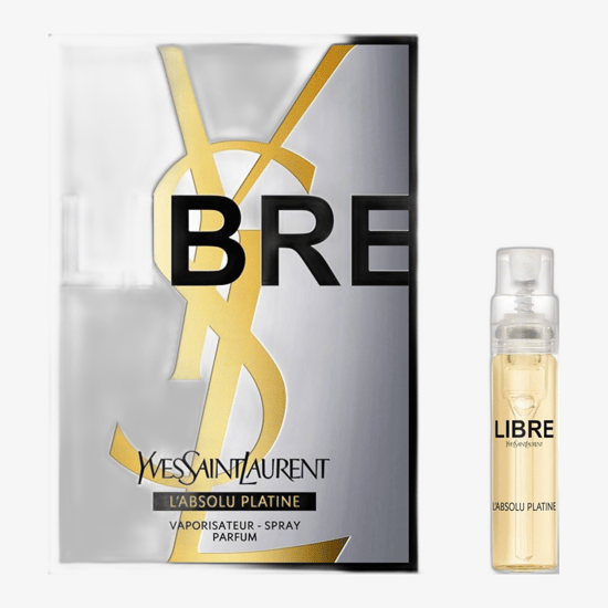 Minimalist bottle of Yves Saint Laurent Libre L'Absolu Platine Parfum spray sample with elegant, refined design
