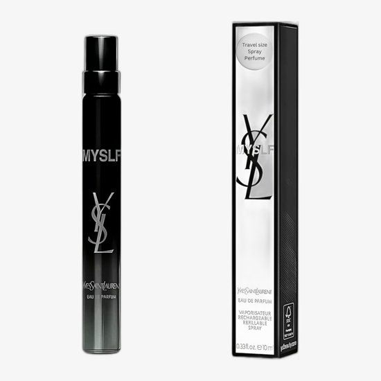 Yves Saint Laurent MYSLF EDP 100 ml ja Miniatuur 10 ml komplekt elegantsel taustal