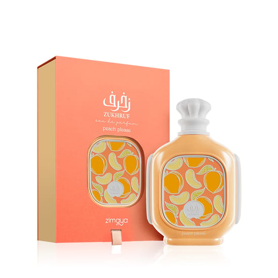 Close-up image of Zimaya Zukhruf Peach Please EDP bottle
