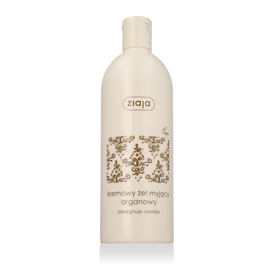 Ziaja argan oil shower cream packaging details Ziaja argan oil shower cream bottle on a white background