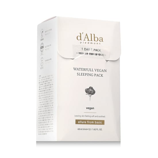 d'Alba Waterfull Vegan Sleeping Pack sügav niisutamine nahale Niisutav öökreem d'Alba Waterfull Vegan Sleeping Pack’i pakendis