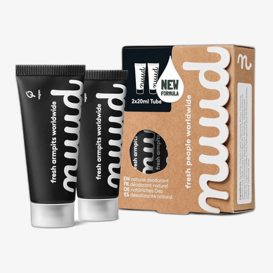 Packaging of nuud natural deodorant 2 x