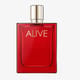 Original packaging of Hugo Boss Boss Alive Parfum Close-up of Hugo Boss Boss Alive Parfum bottle