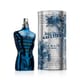 Elegant flacon of Jean Paul Gaultier Le Male In Blue EDP highlighting its refined unisex appeal