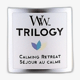 Большая арома-свеча Woodwick Trilogy Calming Retreat в элегантной обстановке